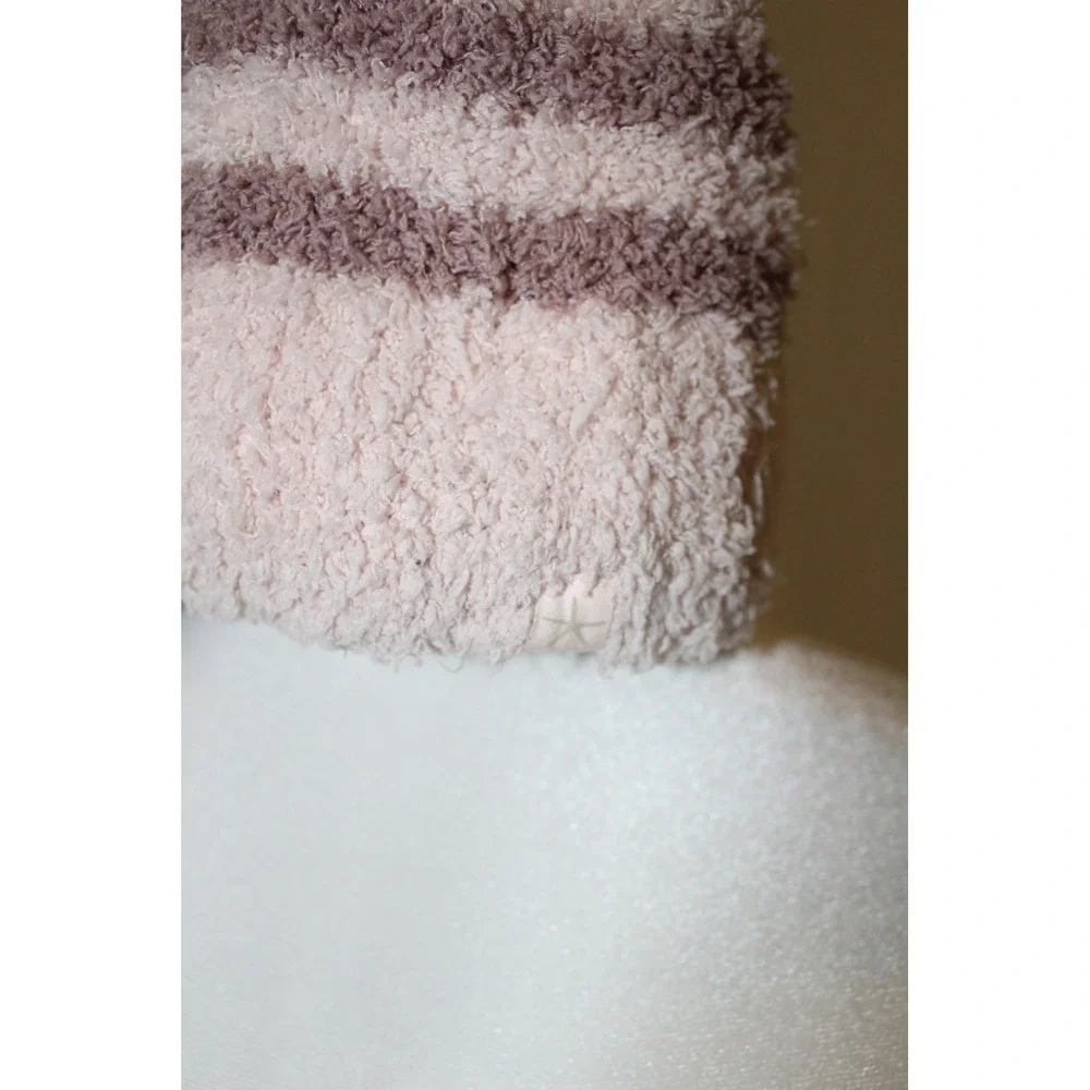 Barefoot‎ Dreams CozyChic Striped Pom Pom Beanie Pink Mauve Women's Hat